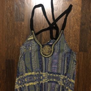 Free People Beaded Blue Tank Top